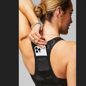 Fabletics On-The-Go Medium Impact Sports Bra Charcoal Camo Gray Black‎ Sz S